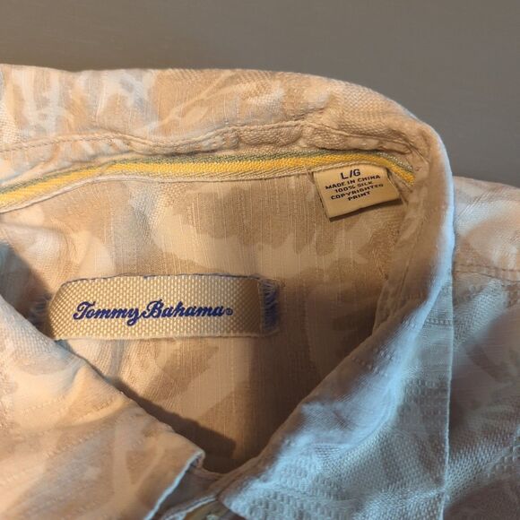 Tommy Bahama Shirt Mens Large Beige Silk Floral Camp Hawaiian Beach Button Up - Picture 4 of 9